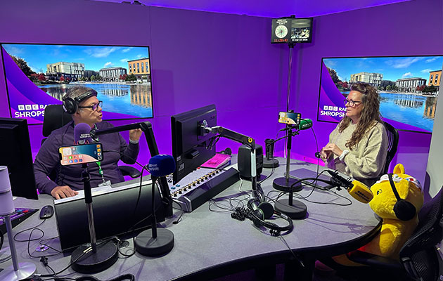 Headway Shropshire client Lorna being interviewed in the BBC Radio Shropshire studio.
